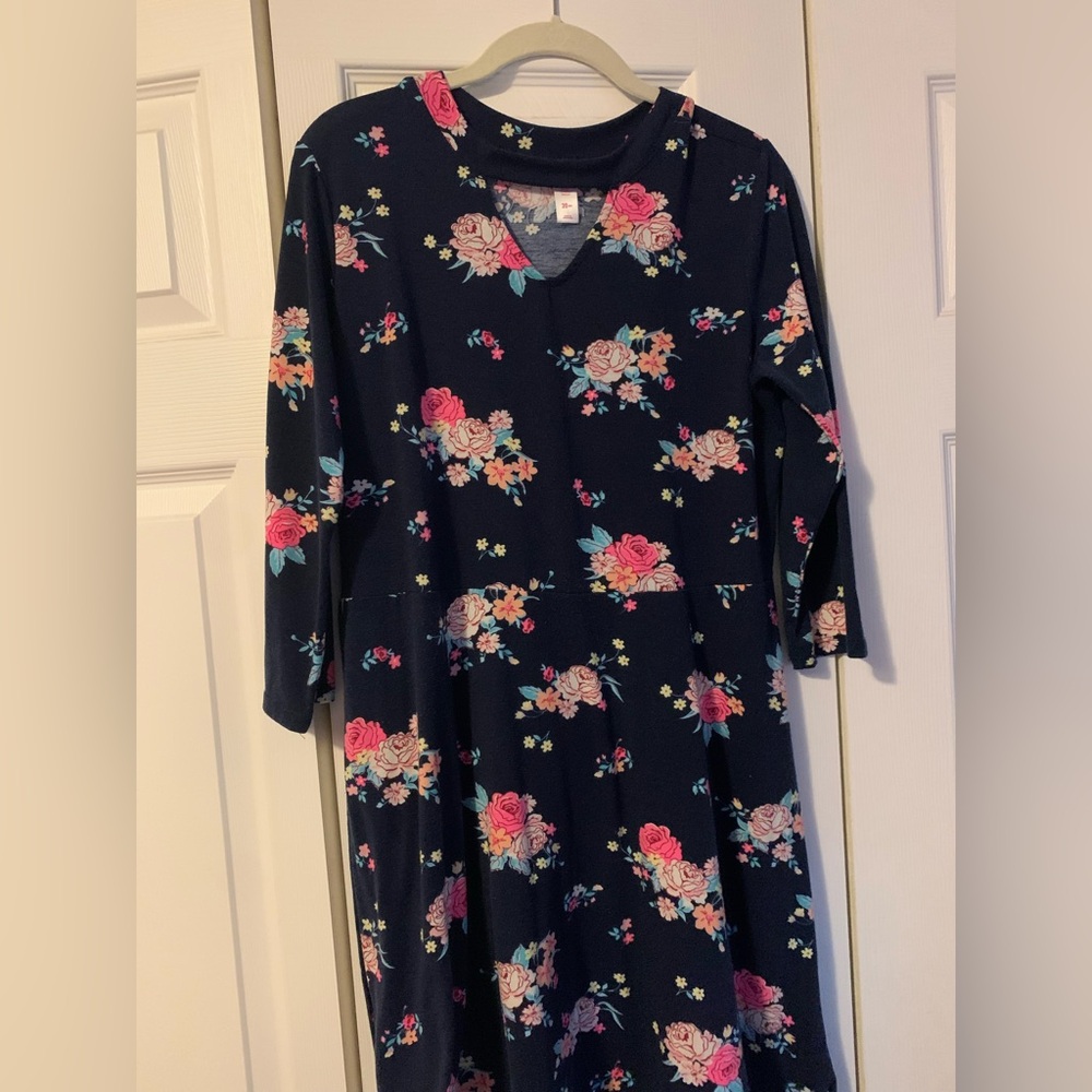 Justice Navy Dress with Pink and Peach Floral Design
